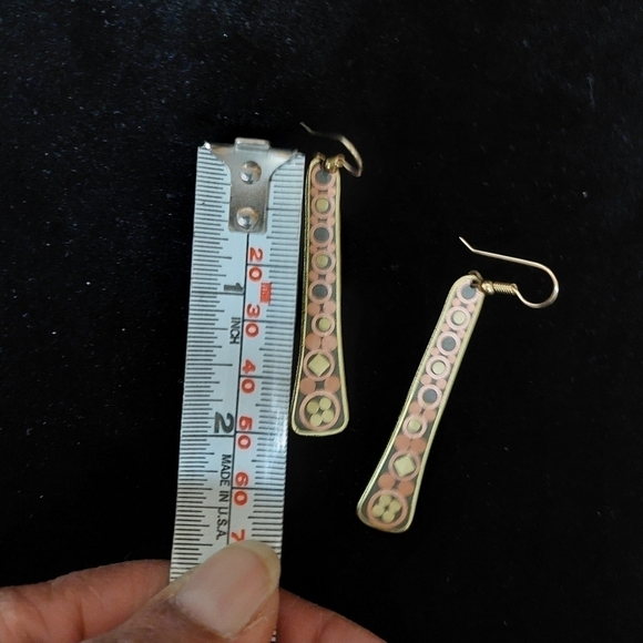 Vintage* 70s Jules Perrier Handmade Swirled Enamel Pendant with Pierced Earrings - Picture 6 of 6